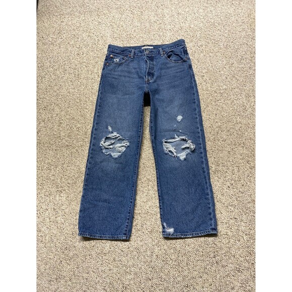 32 Levi's 90s High-Rise Buttonfly Ribcage Straight Ankle Crop Distressed - Picture 1 of 8